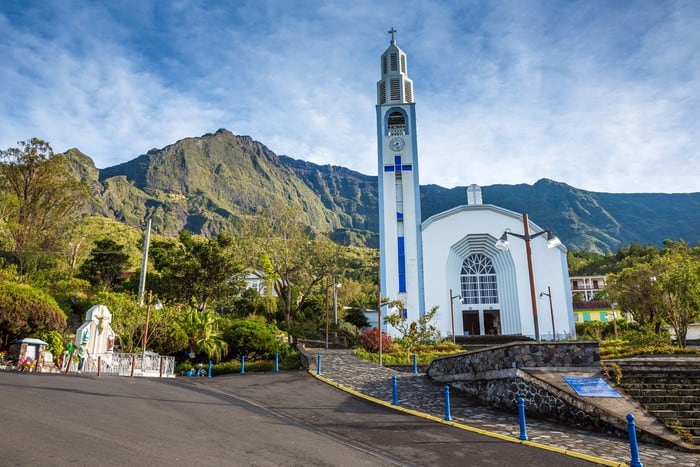 Church on Reunion Island city of Cilaos