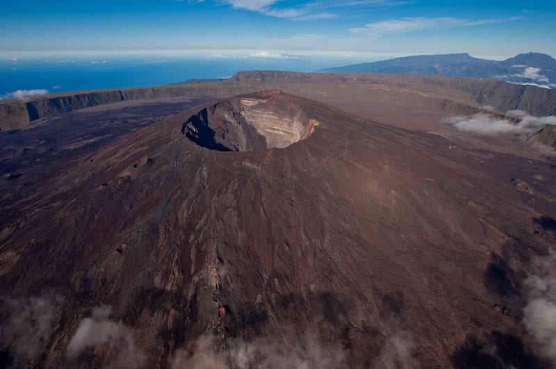 Piton de la Fournaise volcano on Reunion Island photo taken from a drone